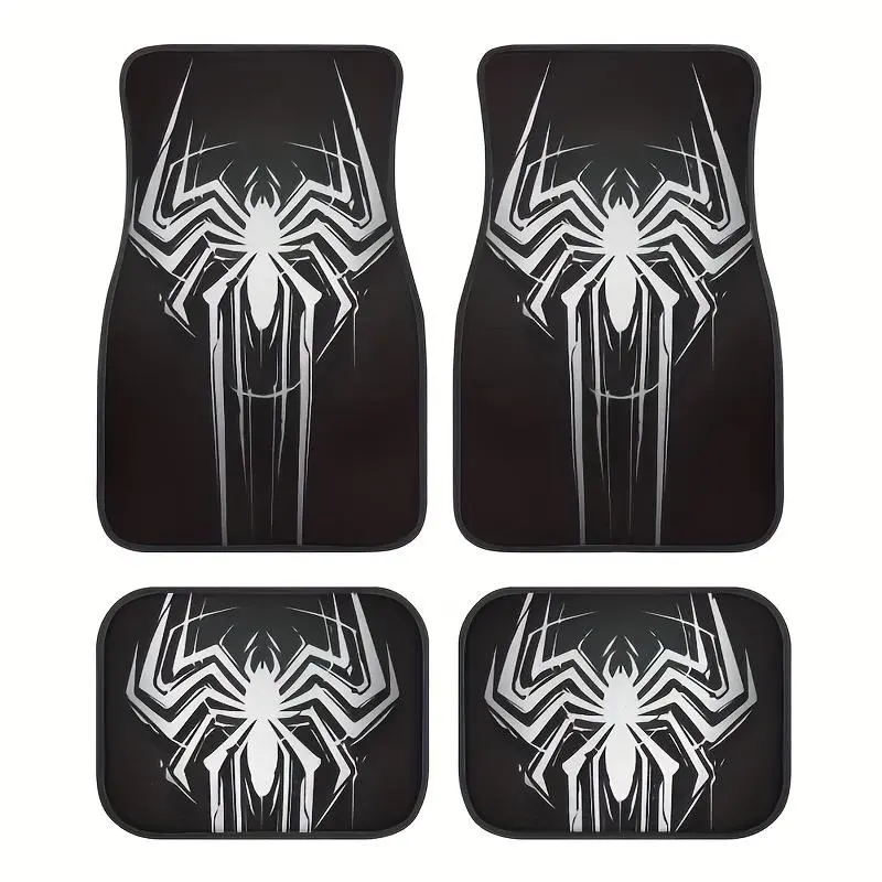 4pcs Set of Stylish White Spider Pattern Car Floor Mats, Non-Slip & Easy to Clean, All-Season - Perfect Gift for Men and Women, Complete Set of Car Floor Mats, Car Interior Accessory