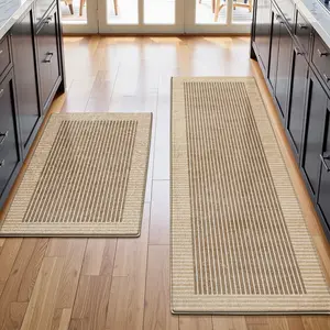 LUMI Kitchen Rugs Non-Skid Non-Scratch Comfort Standing Desk Mat Anti-Fatigue Machine Washable Khaki Striped for Kitchen Bedroom Hallway Door Mat Boho Runner Rug Boho Runner Rug