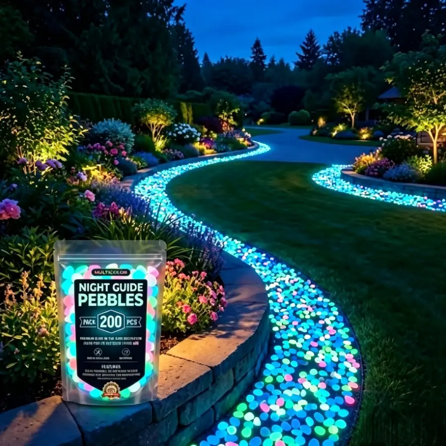 200/400/600/1000-Pack Solar-Powered Glowing Stones, Waterproof Decorative Night Glow Pebbles for Garden Walkway, Outdoor Garden Accessory, Outdoor Decor and Garden Accessories