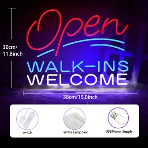 Large Open Walk Ins Welcom Neon Sign,Led Open Business Signs for Shop Bar Club Pub Super Bright Light Red Open for Barber Shop or Restaurant