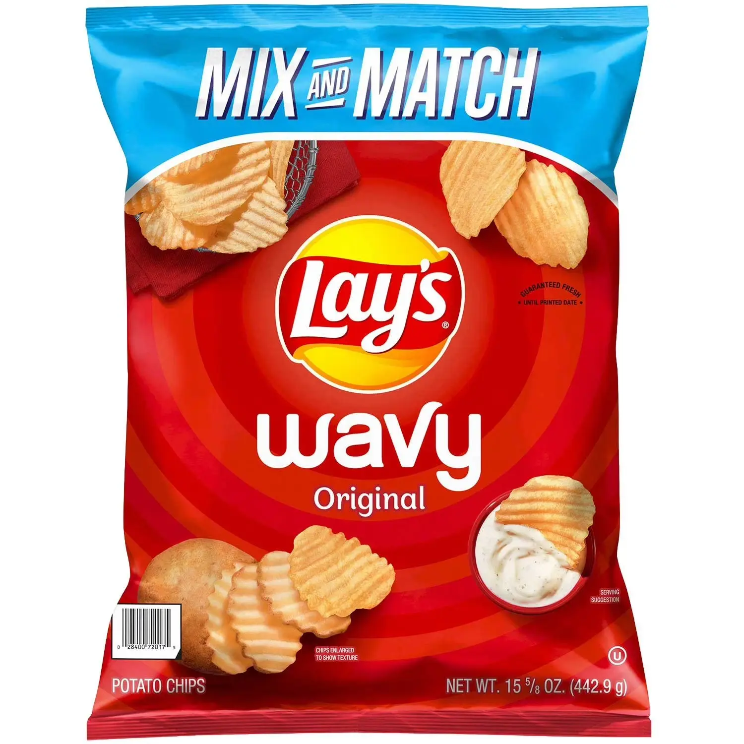 PepsiCo Lay's Wavy Classic Salted & Savory Potato Chips - Crunchy Ridges, Organic, Gluten-Free, Low Fat, Party Favorite, Perfect for Dipping, Simple 3-Ingredient Corn & Vegetable Fried Ambient Snack, 15.625 oz