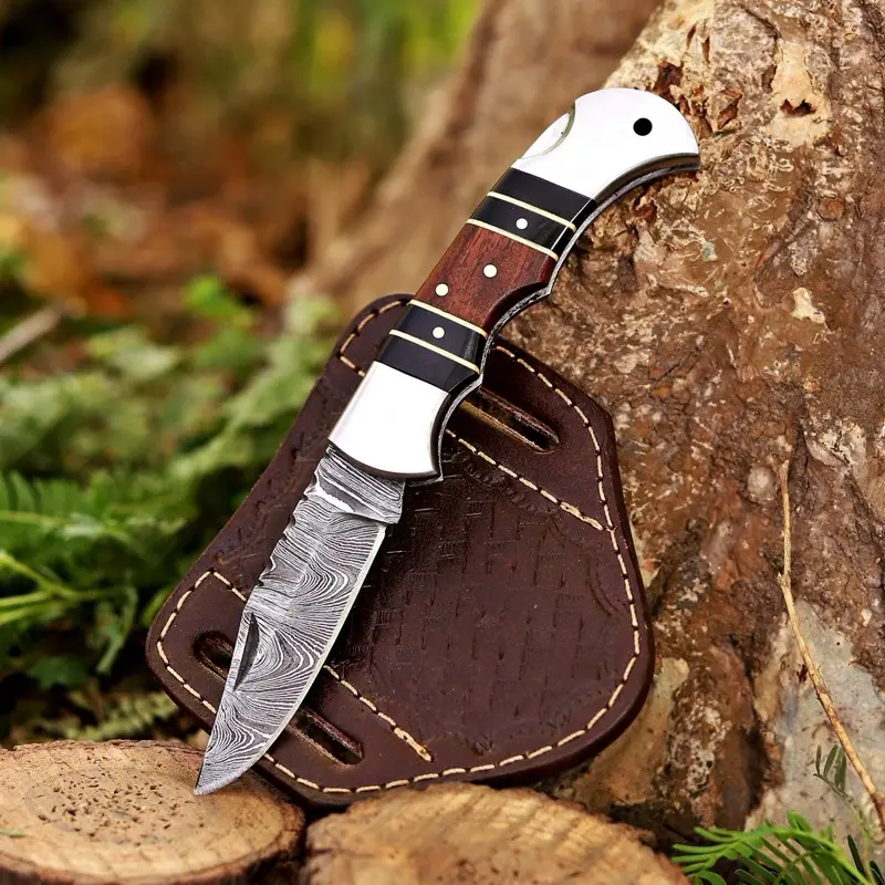 Handmade Damascus Pocket Folding Knife, Gift for Boyfriend , Dad, Husband, Anniversary, Groomsmen