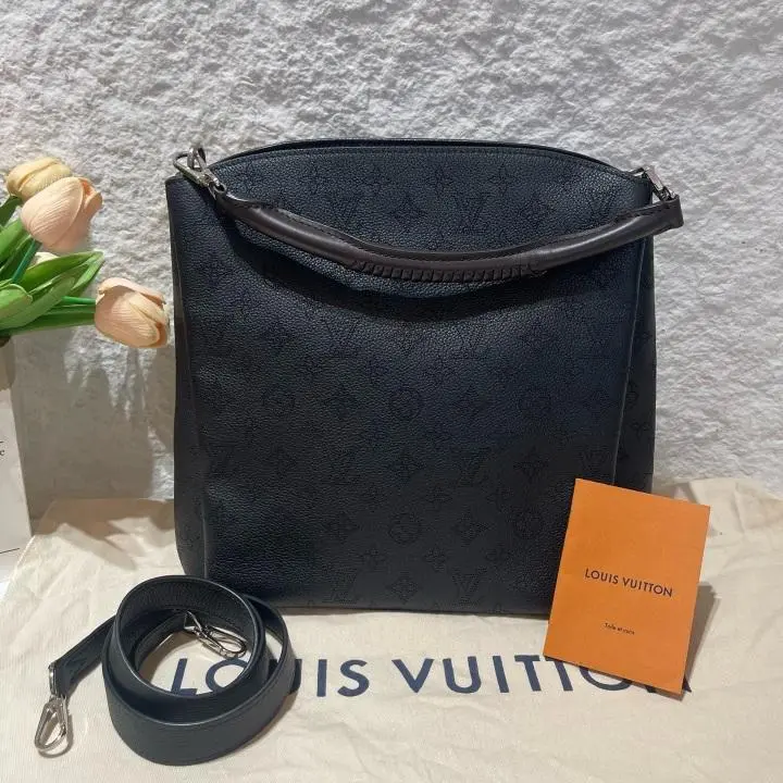 Pre-owned Louis Vuitton Babylone Chain BB M51223 Black Mahina Leather Bag ZX050