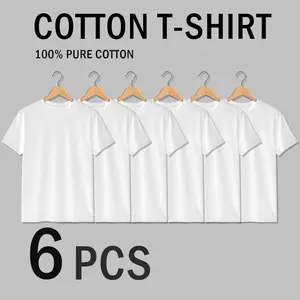 (Up to 6-Pack) Men's 100% Cotton Crewneck T-Shirts, Machine Washable Short Sleeve Basic Tees, Everyday Fashion Casual Tops | TikTokShopFinds,Basic Tshirt，Machine Washable Summer Tops | 1/4/5/6 Packs，Value Bundle,White T-shirt