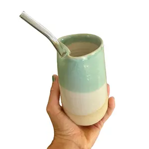 Handmade Ceramic Travel Mug with Reusable Glass Straw - Choose Your Color Eco-Friendly & Gift-Ready for Coffee Lovers