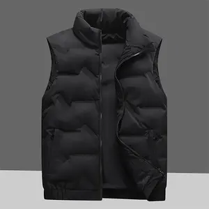Men's Black Quilted Duck Down Vest - Stand Collar Zip-Up Thermal Jacket for Winter