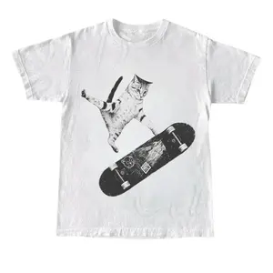 Vintage Style Emo Skater Cat Graphic Tshirt Casual Crewneck, Fantasy Kitten Tshirt, Cute Cat Shirt, Love Cat Tshirt, Meme Cringe Funny Dumb Shirts, Unisex Shirt Menswear Womenswear Streetwear y2k graphic tee