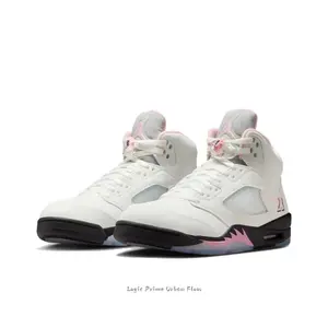 White Medium Soft Pink Retro Basketball Sneakers