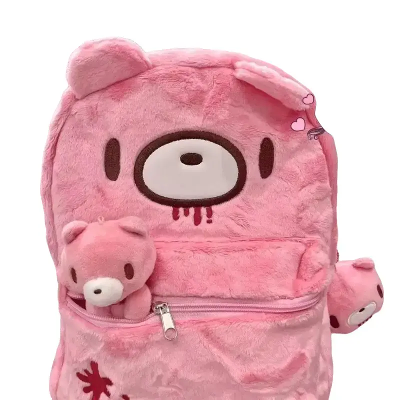 Y2K Pink Plush Bear Backpack Kawaii Creepy Cute Doll Bag Goth Punk Stuffed Animal Rucksack Women Girls Harajuku Streetwear Gift