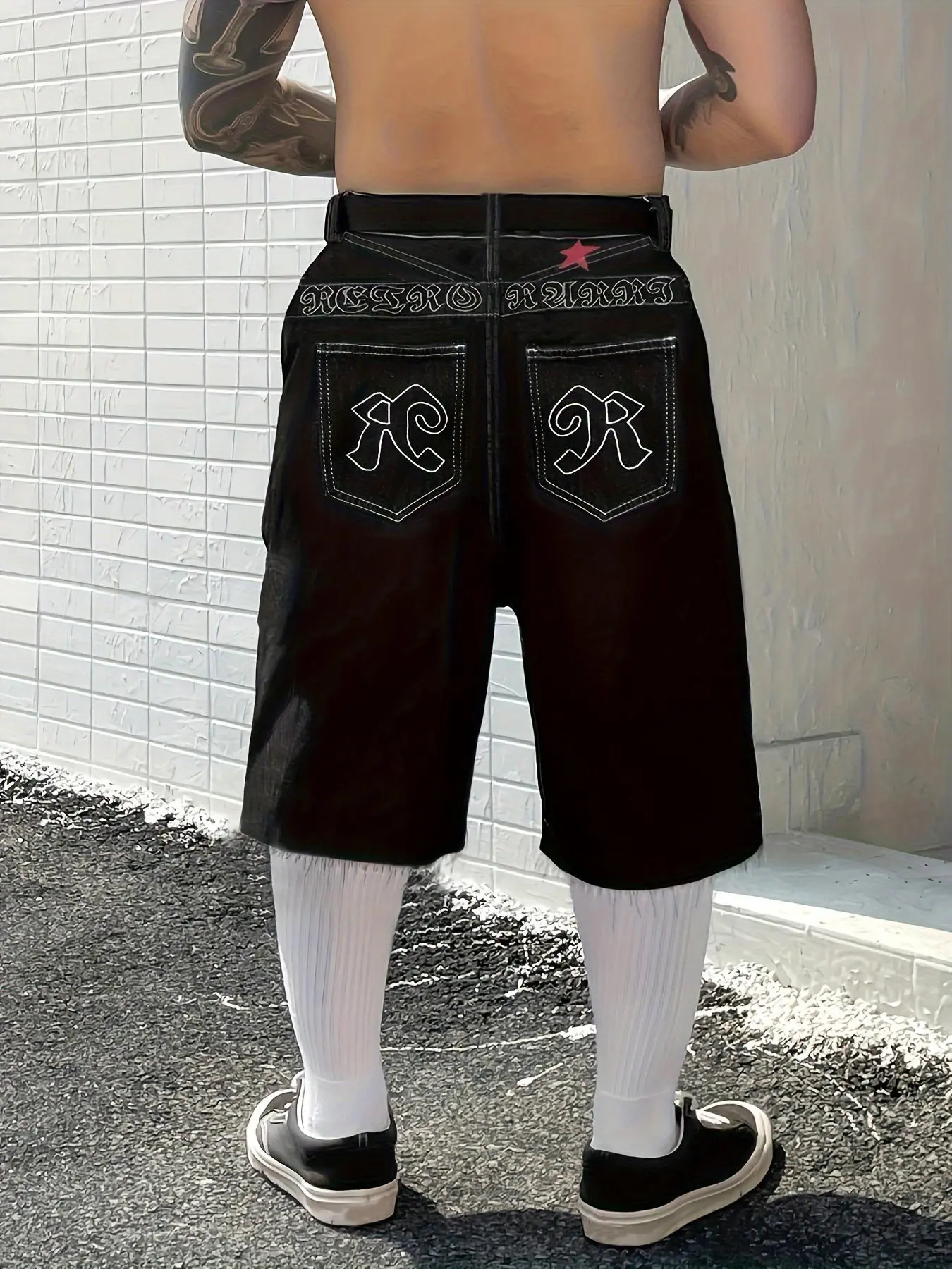 Men's Vintage Cartoon Print Denim Shorts, Casual Fashionable Shorts, Loose Casual Street Shorts for Daily Wear, Men's Bottoms for Summer, Casual Relaxed Shorts, Denim Shorties