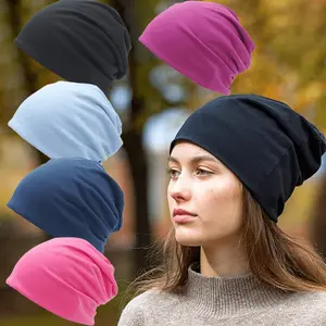 5-Pack Breathable Polyester Unisex Slouchy Beanie Hats | Stretchy Knit Headwear for All Seasons, Festive Holiday Theme, Chemo Cap, Hand Wash Only
