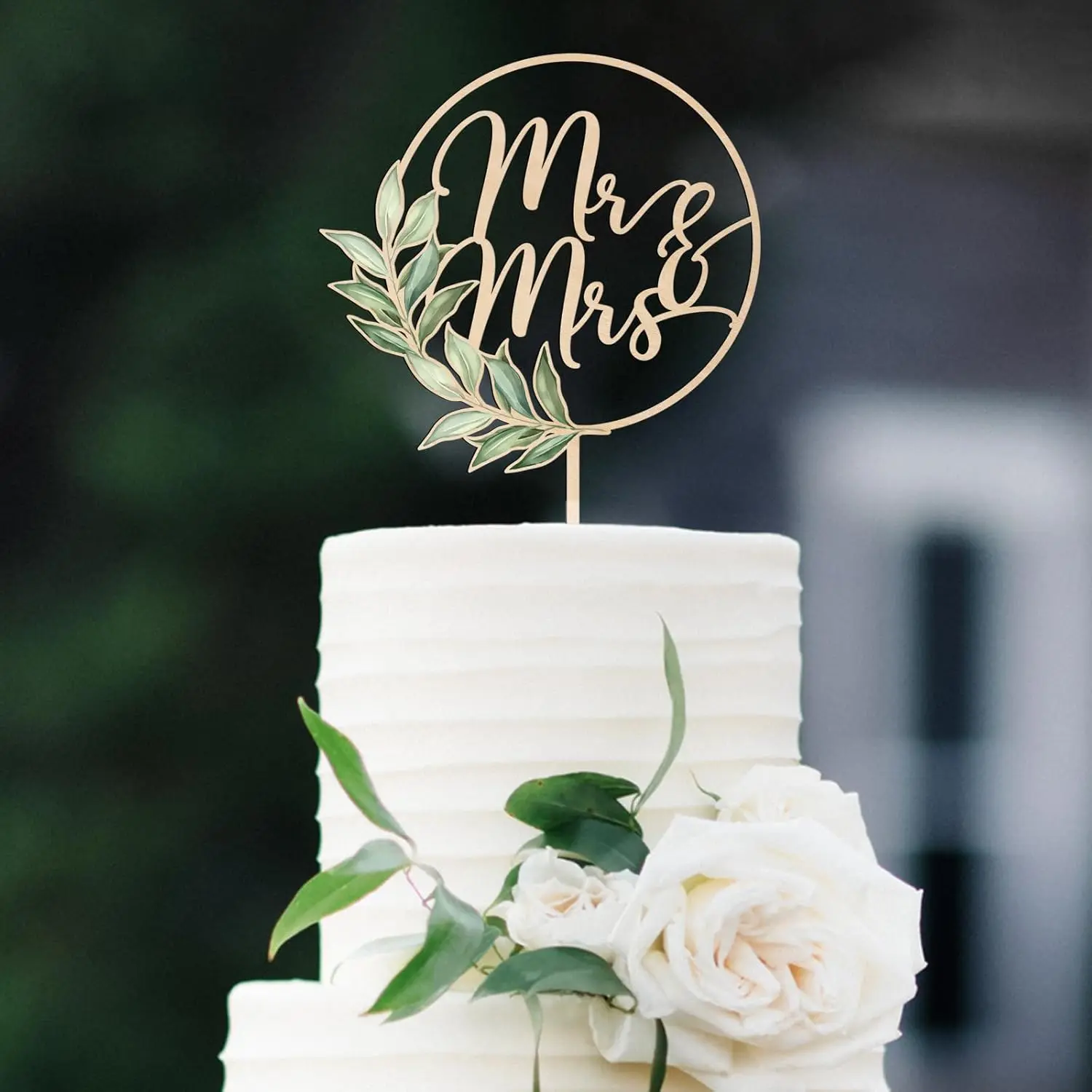 X-SO15 Green Wooden Mr & Mrs Wedding Cake Topper (Design 02) - 5.5" (W) * 7.9" (H)) Dessert Decoration, Home Supplies for Wedding, Birthday - Festive & Party Cake Ornament