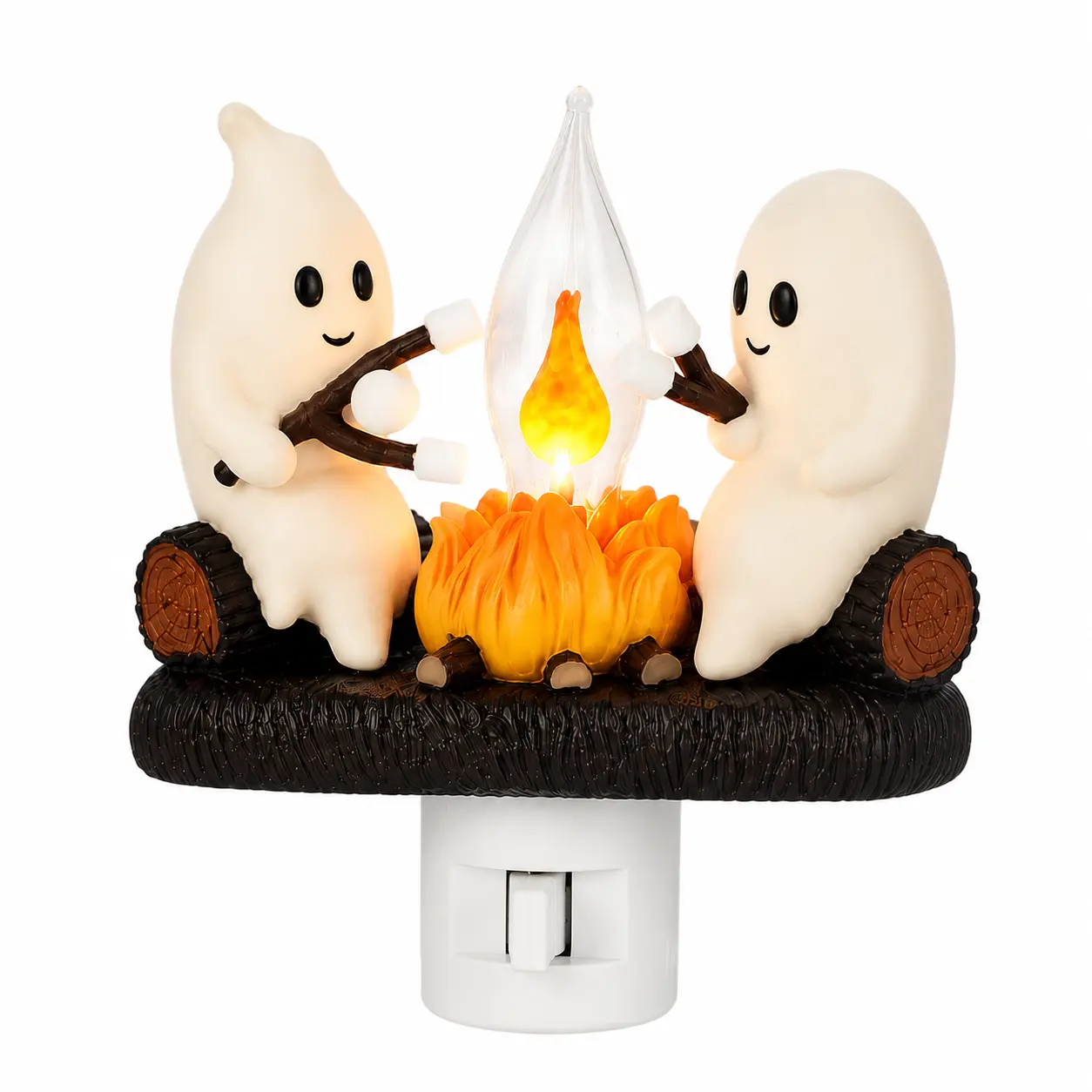 Ghost Campfire Decor, 2026 Ghost Campfire Flickering LED Decoration, 3D Cute Spooky Marshmallow Ghost Ornament, Plug-in Wall Halloween Decor for Bedroom, Spooky Season Indoor Decoration, Halloween Party Decor, Halloween Gift for Kids & Adults