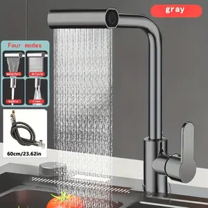 Commercial-Grade Single-Handle Kitchen Faucet with Pull-Down Sprayer - 60CM Inlet Pipe & 360° Rotary Spout | Durable, Space-Saving Design for Farmhouses, Caravans, Stores & Modern Kitchens