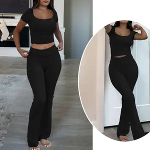 USBOUTIQUE CHIC Women‘s 2026 Spring Two Piece Set Short Sleeve Top & Relaxed Fit Pants Casual Lounge Outfit