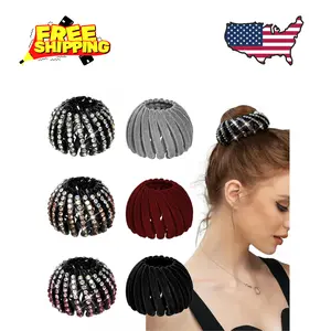 6 PCS Expandable Birds Nest Hair Clip Accessories for Women, 3 PCS Rhinestone and 3 PCS Fixed Velvet