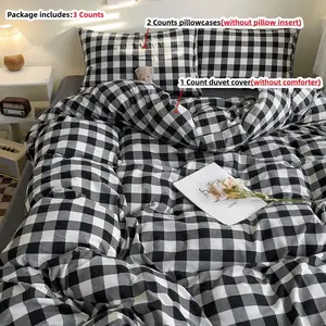 3pcs black and red ,brown Plaid Duvet Cover Set,1Pc Duvet cover+2Pcs Pillowcases(without comforter and pillow insert) 100g Polyester, Single Twin Double Queen Size, All Seasons Use Polyester Bedding Set