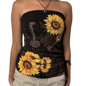 Sunflower Rhinestone Tube Top Black