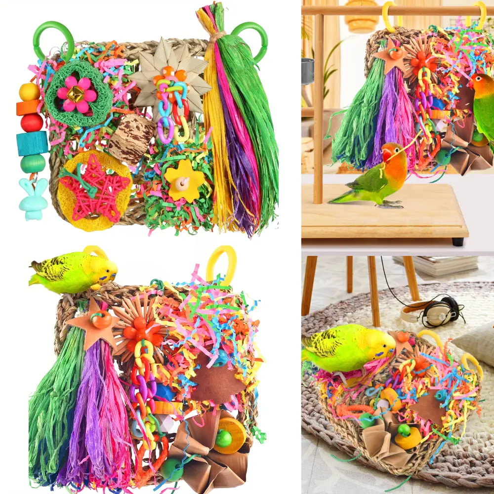 2 Packs Bird Toys, Parakeet Toys Bird Foraging Toys Grass Mat Climbing Wall for Parakeet,Parrot,Cockatiel,Conure,Lovebird,Budgie Cage Small to Medium Birds