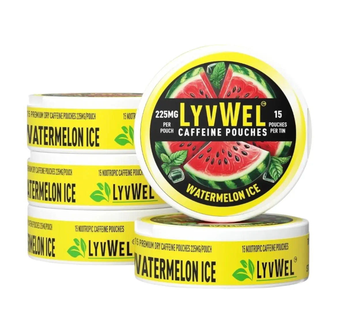 Caffeine Pouches 225mg - 5 pack Watermelon  - 15 Notropic   Drink, Gluten Free & Sugar Free, Refreshing Watermelon Taste energy pouches Pre-workout new Beverage Sport