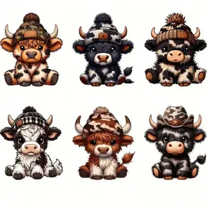 Highland Cow Iron-on Heat Transfer Patches, 6 Counts Cute Cow Design Heat Transfer Sticker, DIY Decals, Diy Material for Clothes, Backpacks, Hats, Crafts, Handmade Crafts, Art