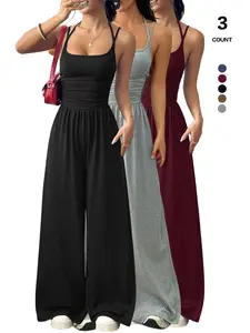 Women's Sexy Backless Jumpsuit, Spaghetti Strap Design, Smocked Bodice, Elegant One-Piece Romper, Ideal for Party Wear