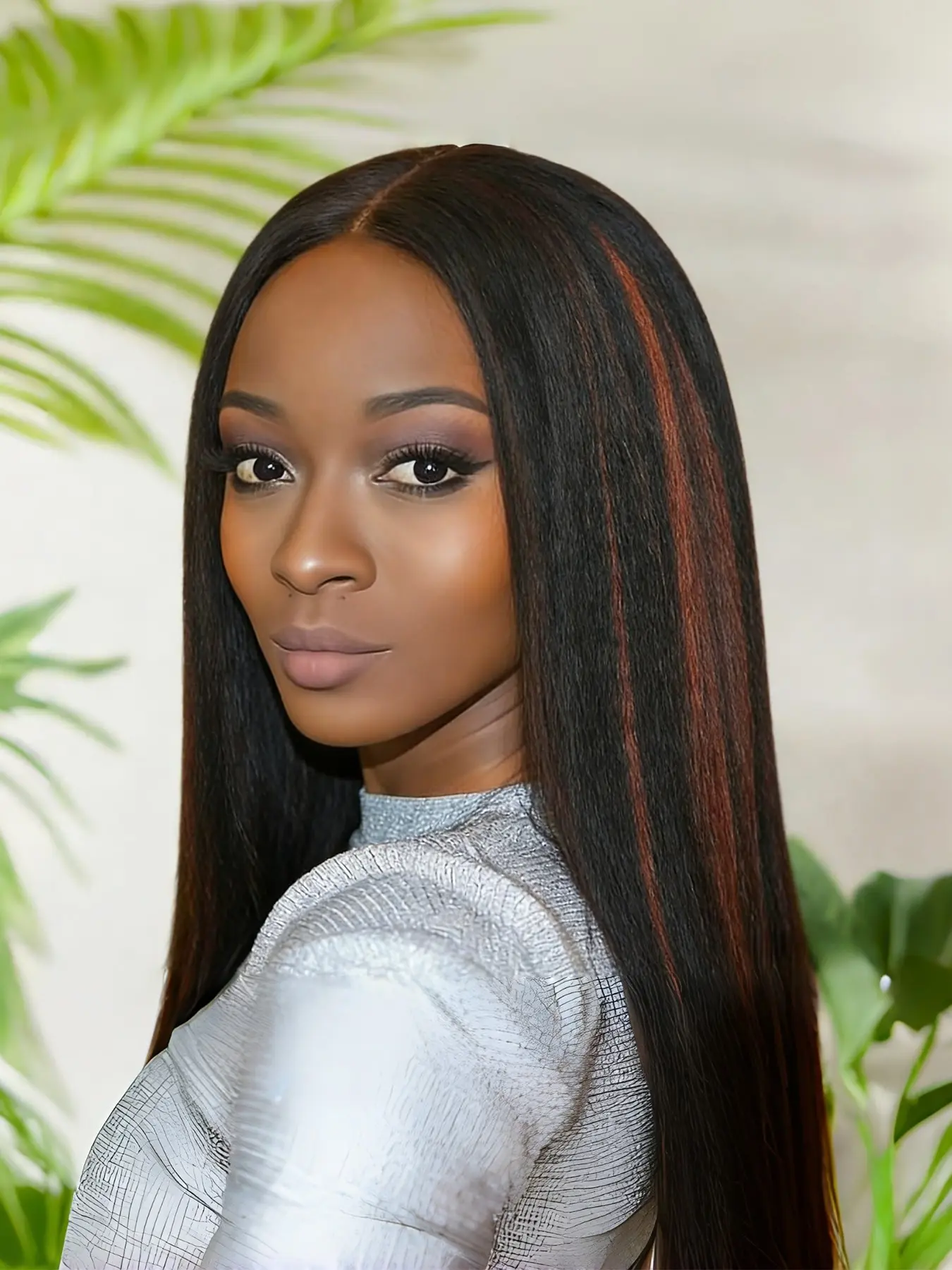 Kinky Straight Wig Yaki Synthetic Wigs, Synthetic Hair Wig, Soft and Fluffy Medium Length, Heat Resistant Fiber, Highlight Color P1b/30, Easy to Use