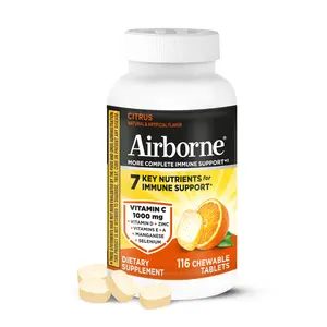 Citrus Chewable Immune Support Tablets with 1000mg Vitamin C + Vitamins A D E, Zinc, Selenium & Manganese, Herbal Blend - Gluten-Free, 116 Count
