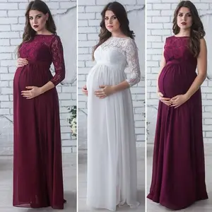 Pregnant Women Lace Dress, Maternity Ladies  3/4 Sleeve Maxi Dresses Photography Clothes, Wedding Party Dress