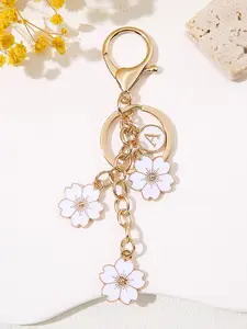 Stylish Initial Keychain, Dripping Flower Charm, Elegant Letter Key Ring for Women & Students, Perfect Accessory for Handbags & Backpacks, Floral Pattern Keychain, Fashionable Alloy Keychain, Keychain Bag Pendant, Zinc Alloy Keychain