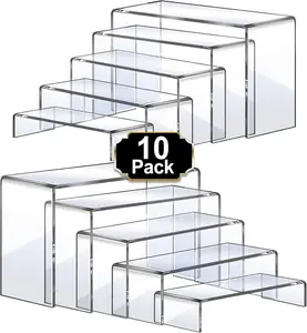 Large Acrylic Risers, 10 Pcs 2 Set(7”L~8”L~9”L) Riser Display Shelf, Clear Rectangular Display Stands Set, Transparent Shelves for Decor, Showcase Holder for Cupcake