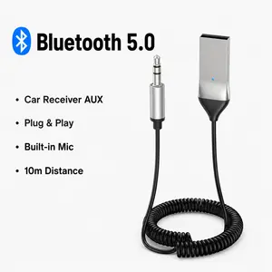Aux to Bluetooth 5.0 Adapter Wireless Receiver for Car Hands-Free with Built-in Microphone AUX 3.5mm Stereo Audio - Auxiliary Cord, Compatible with Car Speaker and Home Audio fathersdaygift