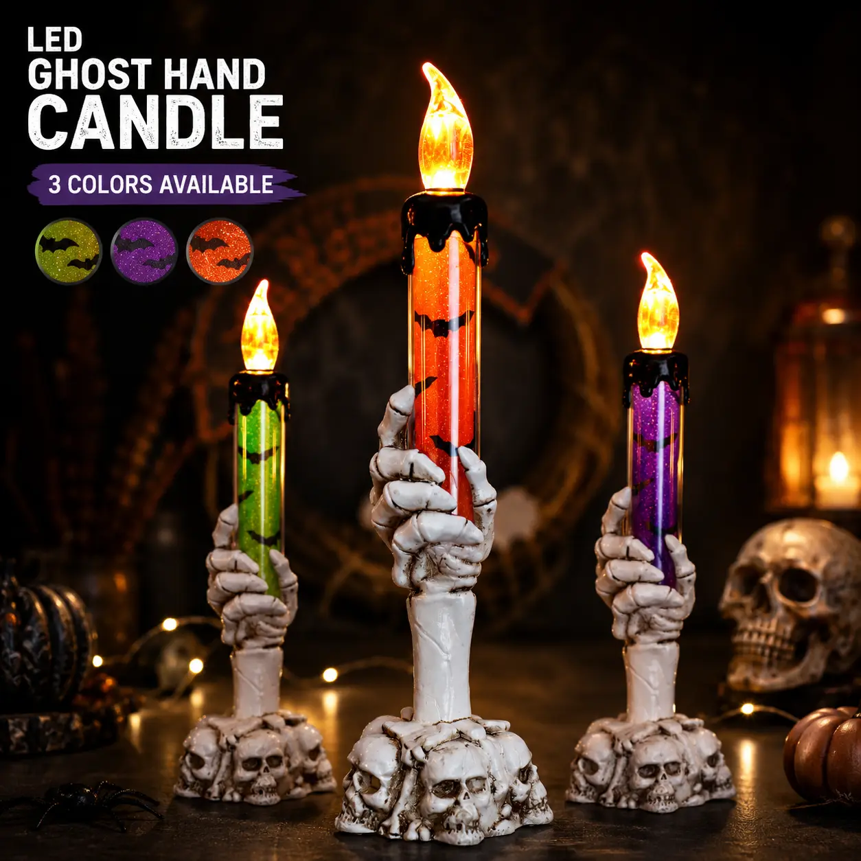 16.99Must-Have Halloween Ghost Hand Electronic Candle Lamp, LED Glowing Decorative Candle Ornament for Indoor Holiday Layout