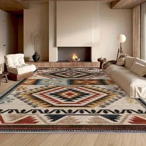 Moroccan Bohemian Style Carpet, Soft Fluffy Boho Area Rug for Indoor Outdoor Use, Vintage Print Bedroom Mat, Home Decor Floor Covering