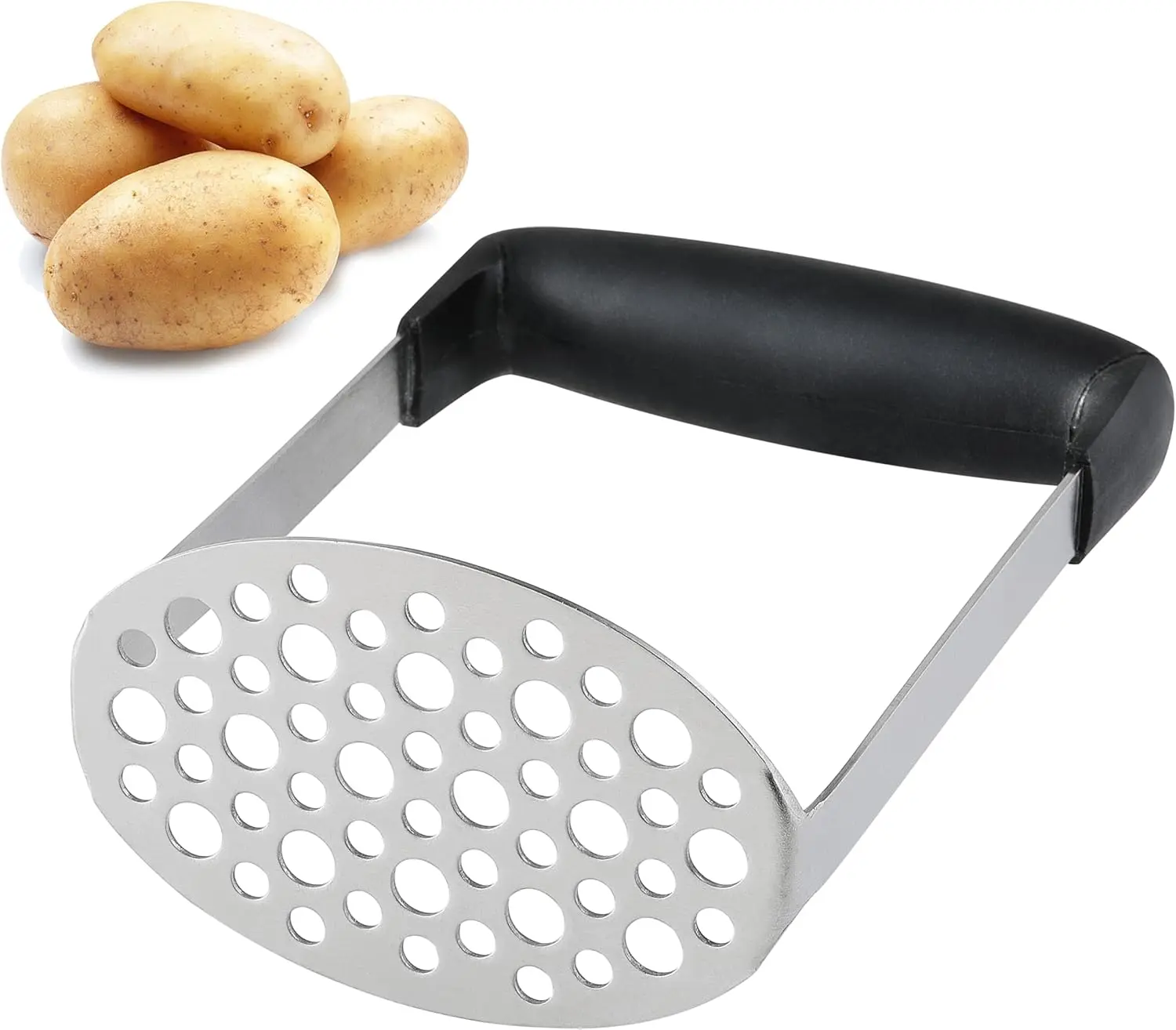 Potato Masher, Stainless Steel Potatoes Masher Kitchen Tool, Mashed Potatos Masher with PP Handle, Great for Potato, Guacamole, Fruits, Avocado, Bean and More, Dishwasher Safe
