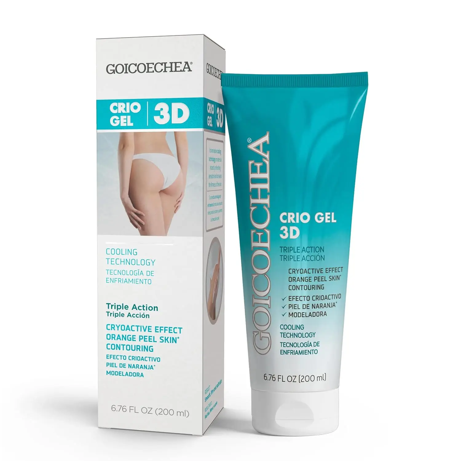 Goicoechea Crio Gel 3D, Triple Action Anti-Cellulite Body Gel with Cooling Menthol, Cosmetic Moisturizer for Normal Skin, 6.76 fl oz, Body Care, Glycerin, Cream, Caffeine, Hydrating, 6.77Oz