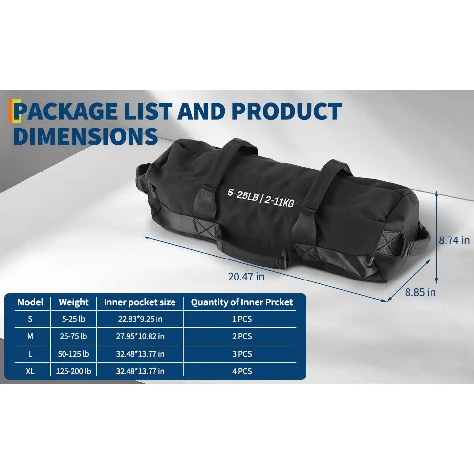 Heavy Duty Adjustable Workout Sandbag for Strength Training, Powerlifting & Full-Body Fitness – Multiple Handles, Unfilled Inner Bag, Durable, Portable – Ideal Home Gym Weighted Exercise Bag