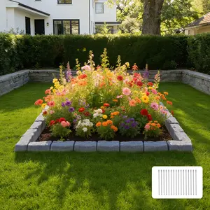 【Summervibes】VEVOR Faux Stone Landscape Edging, 15.5 ft Kit, No Dig Garden Edging Border, Blocks for Lawn, Flower Beds, Yard, 4 Pack Each Section Has 6 Bricks 46.46"L x 3.74"W x 2.24"H, 16 Spikes & 4 Corners, Gray