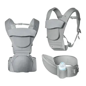 Baby Carrier Newborn to Toddler Ergonomic Safety-Certified with Hip Seat Foldable Neck Support Pod 12 in 1 Adjustable Waist Belt Grey
