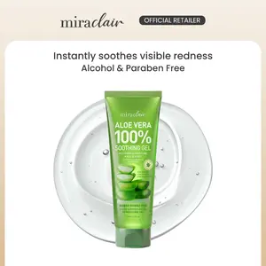miraclair Aloe Vera 100% Soothing Gel 260ml | Alcohol-Free, Paraben-Free | Lightweight, Non-Sticky Face & Body Moisturizer with Pure Aloe Leaf Extract, Green Tea, Sea Kelp, & Panthenol for Sensitive, Dry, or Irritated Skin | Cooling After-Sun Care
