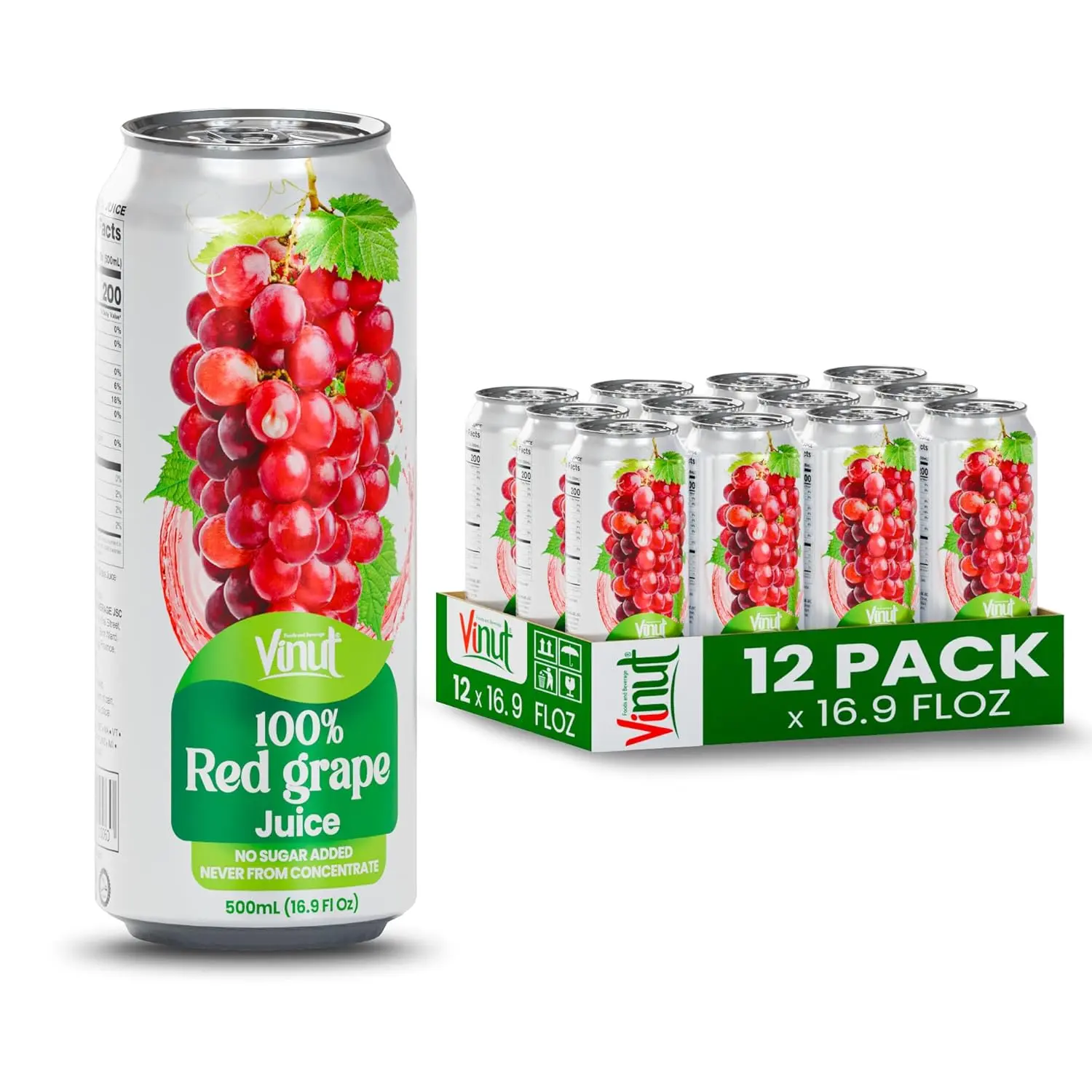 Vinut 100 Percent Red Grape Juice 12 Pack & 24 Pack No Added Sugar Beverage 16.9 Fl Oz Premium Ingredient Profile Sun-Ripened Grapes
