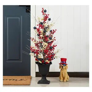 Glitzhome 36" Americana Lighted USA Urn Porch Tree with Timer Glitzhome 36" Americana Lighted USA Urn Porch Tree with Timer