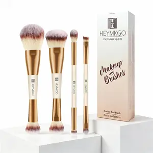 HEYMKGO 4PCS Double-ended Makeup Brush Set (Apricot) | Pro for Foundation, Contour & Eyeshadow Ultra Plush Complexion Makeup Brush Blush Makeup Brush Portable Two-in-One Makeup Brush Contour Powder Brush Set  rt powder brush vintage makeup brush Look meta