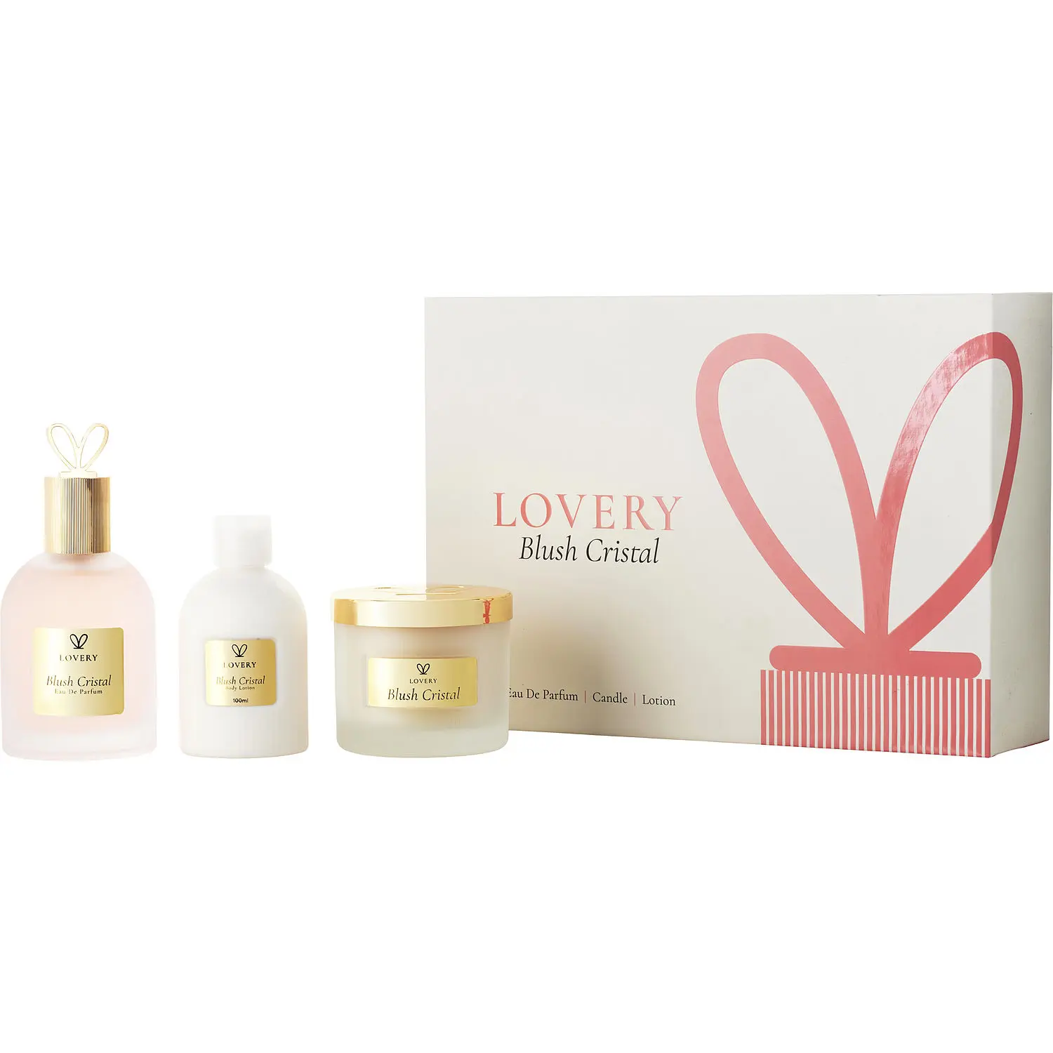 Lovery Blush Cristal Set-Eau De Parfum Spray 3.4 Oz & Body Lotion 3.4 Oz & Candle 4.5 Oz For Women
