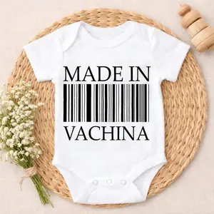 Baby Bodysuit Made In Vachina Barcode Print 100% Pure Cotton Non-Irritating Snap Closure Breathable Perfect For Gifting & Everyday