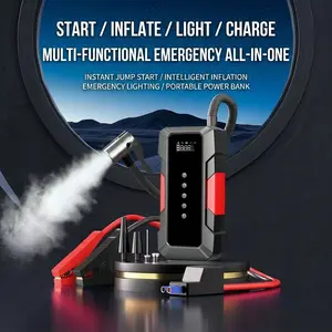 6000mAh Jump Starter & Tire Inflator 12V Portable Car Battery Booster with Auto-Stop Air Pump Power Bank 3 LED Modes Emergency Roadside Kit