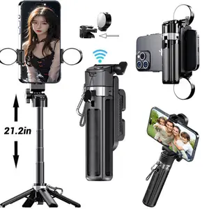 2026 Upgraded New 4-in-1 Multifunctional Selfie Stick extend to 21.2 inches, 360 Rotating Angle, Mini Size, Phone Holder Tripod, Foldable Storage,Camera Grip, Vlog Live PhotographyTool,Rechargable Remote control father's day gift