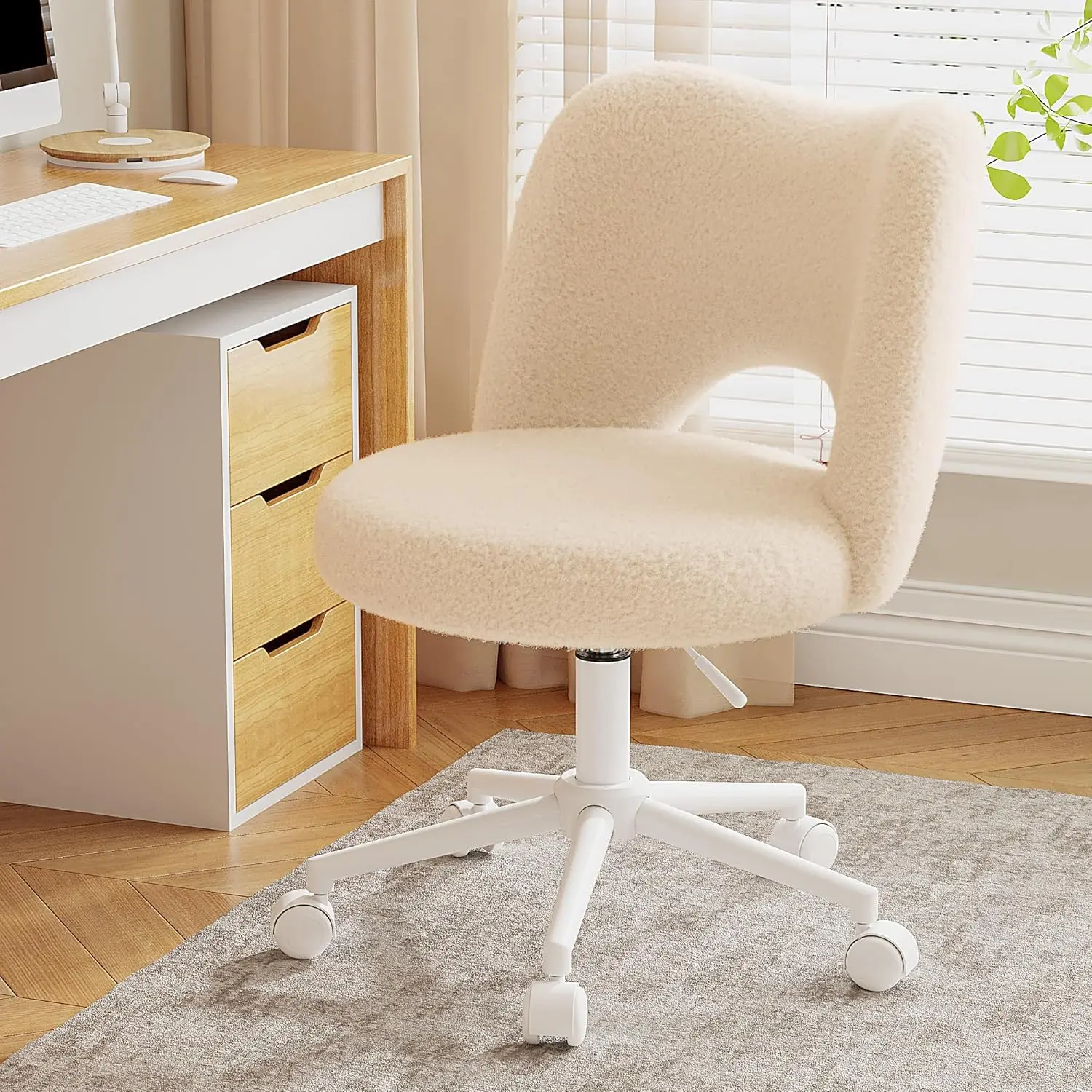 Raybee Vanity Chair with Wheels Armless, Cute Vanity Chair with Back,Ultra-Plush Fleece Cute Desk Chair, Small Office Chair Height Adjustable,for Make-up Room,Bedroom #DealsForYouDays #Summervibes #TikTokShopSummerSale