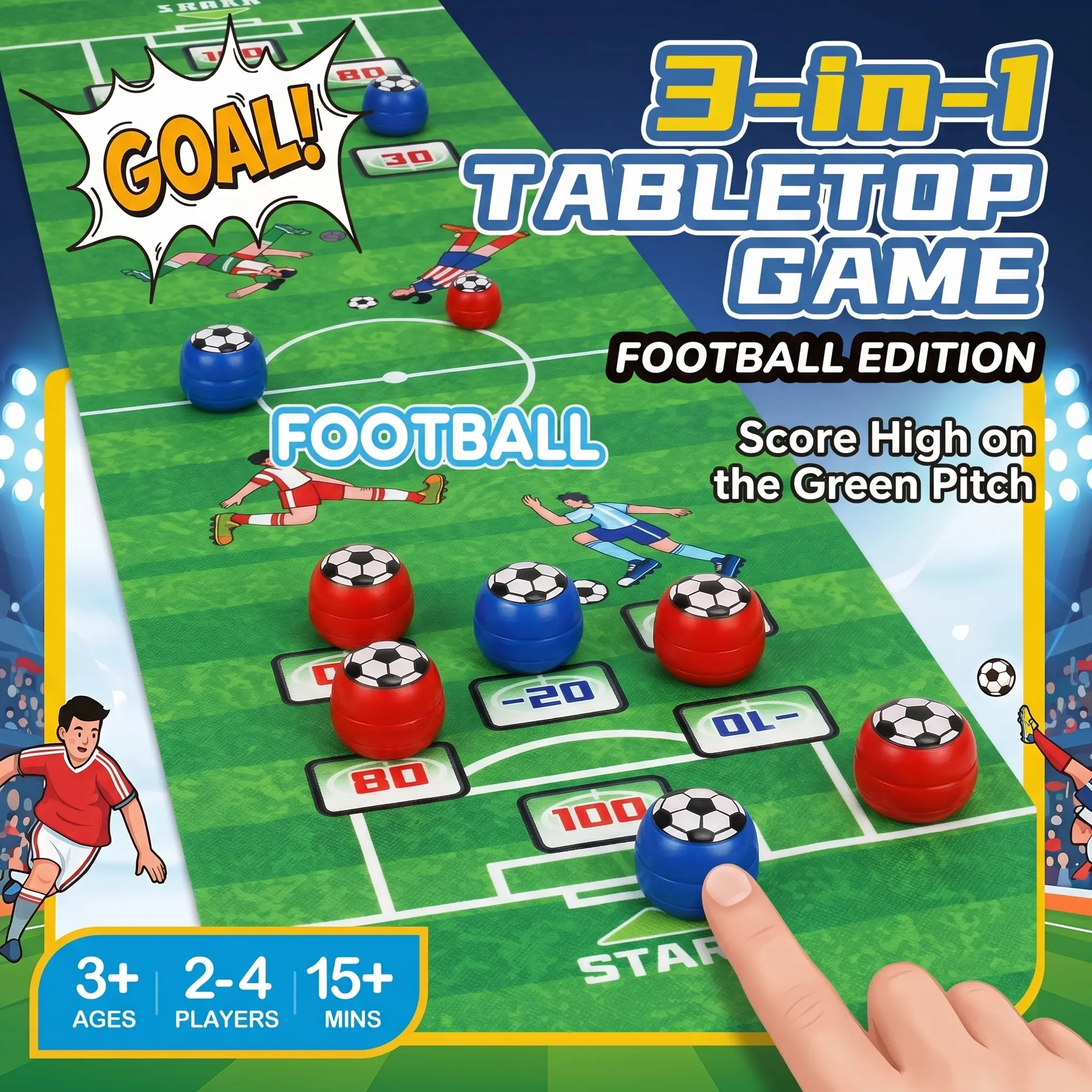 Ultimate Party Tabletop Game Kit: 3-in-1 Curling, Soccer & Bowling | Portable Indoor Competitive Play Set, Perfect for Family Fun, Travel & Group Entertainment for All Ages Lightweight Engaging