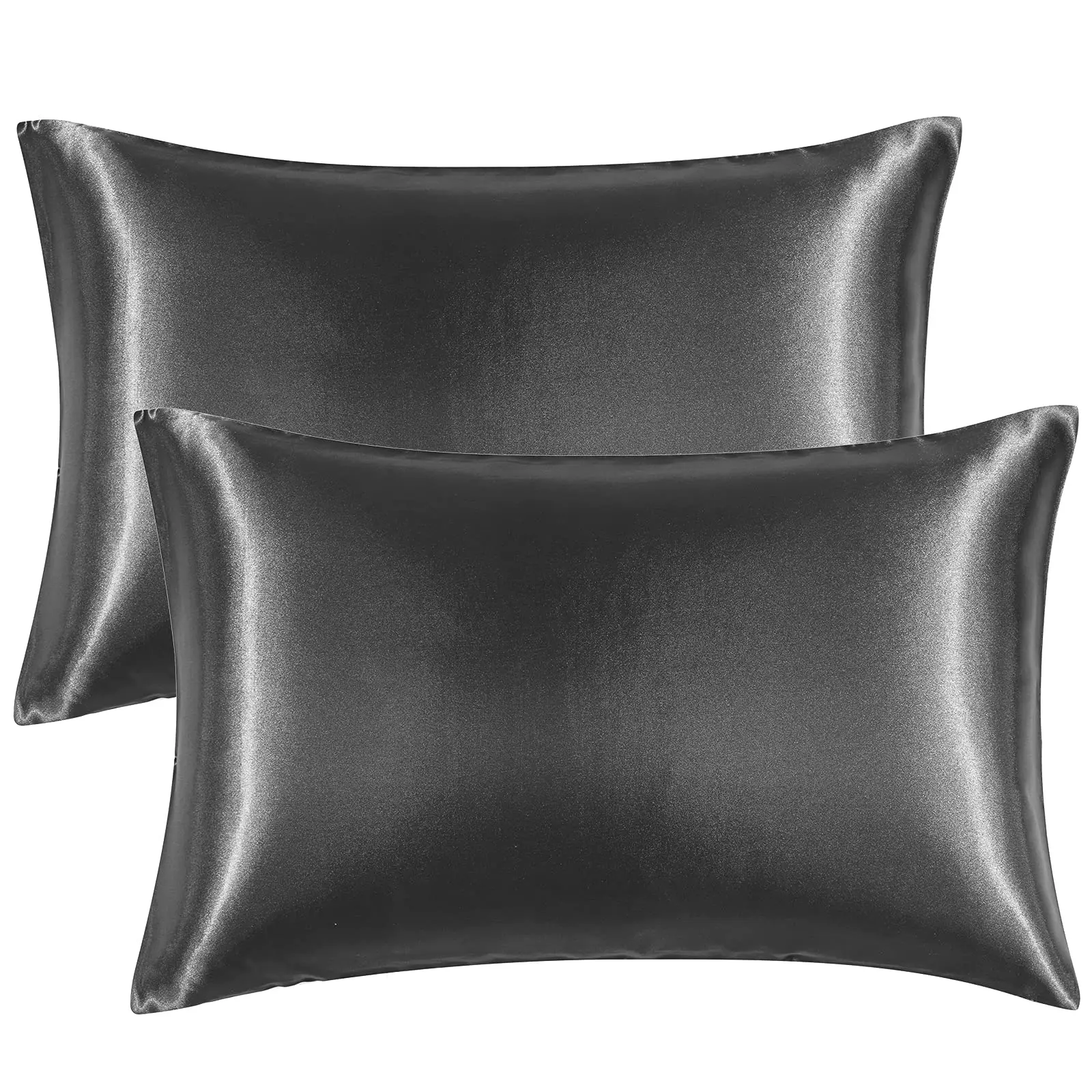 Queen Satin Pillowcases 2-Pack - Silky Bedding 2-Piece Sets, 20x30in Envelope Closure, Charcoal Grey, Keeps Hair Snag-Free, Soft Touch Soothes Skin, Snag-Free Wash, Carrot-Shaped Soft Pillow Flannel Throw Blanket
